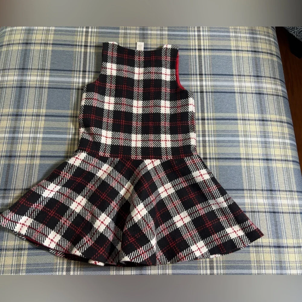 Janie and Jack Wool Blend Black Red White Plaid Tweed Jumper Dress Tartan Print